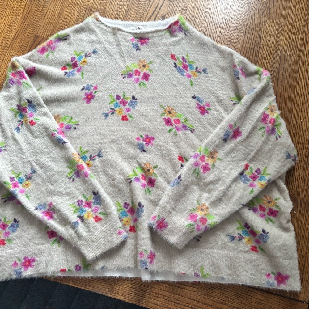 Natural Life Soft Knit Sweater with Floral Accents